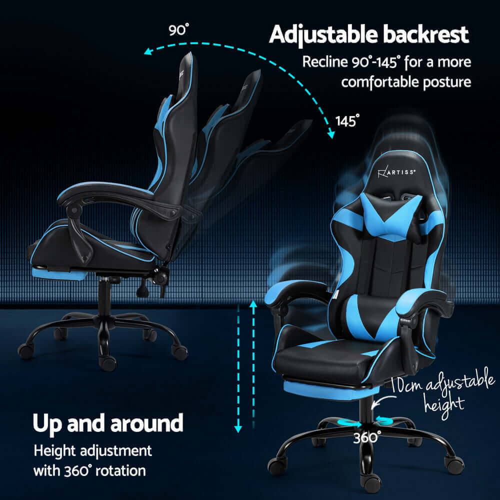 Artiss 2 Point Massage Gaming Office Chair Footrest - Cyan Blue