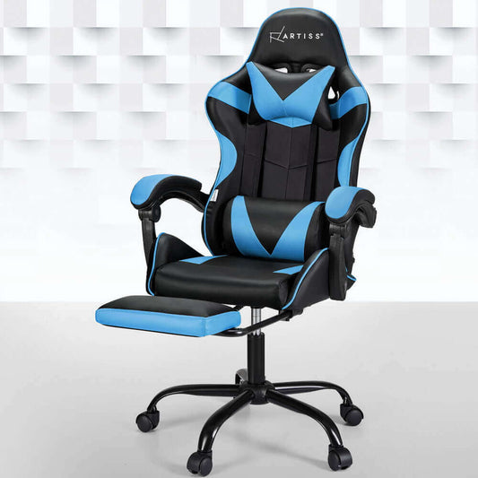 Artiss 2 Point Massage Gaming Office Chair Footrest - Cyan Blue