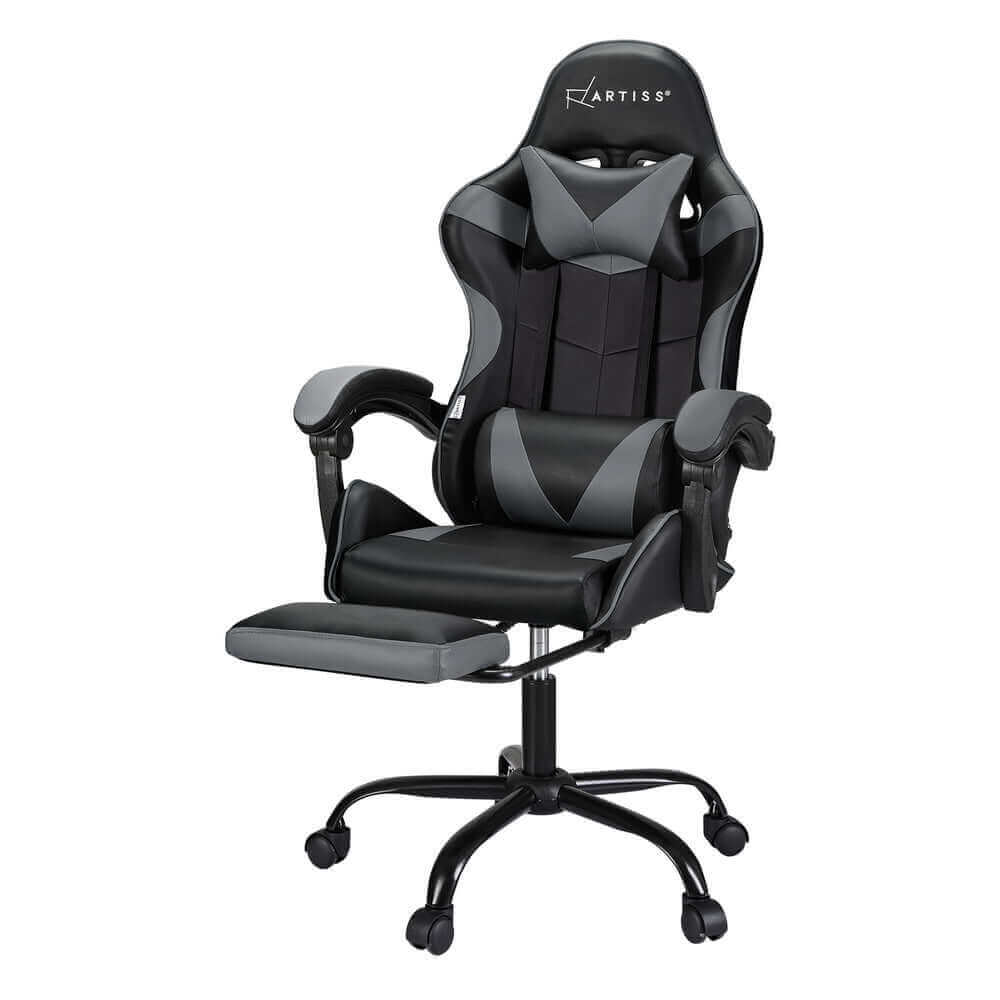 Artiss 2 Point Massage Gaming Office Chair Footrest - Grey