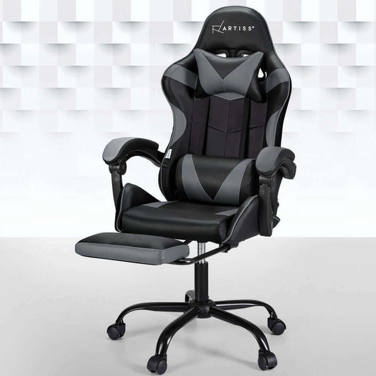 Artiss 2 Point Massage Gaming Office Chair Footrest - Grey