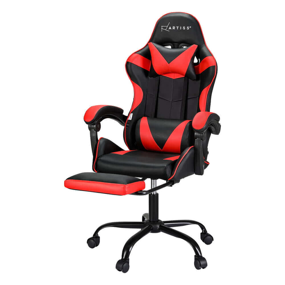 Artiss 2 Point Massage Gaming Office Chair Footrest - Red