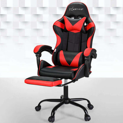 Artiss 2 Point Massage Gaming Office Chair Footrest - Red