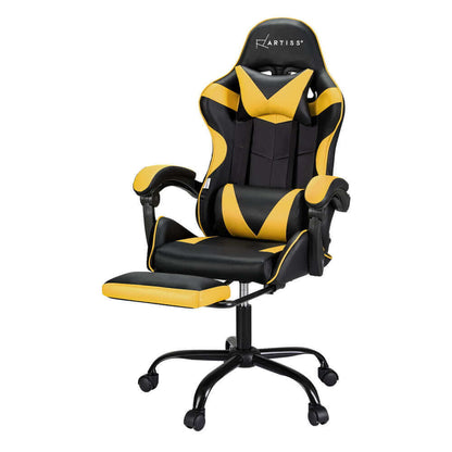 Artiss 2 Point Massage Gaming Office Chair Footrest - Yellow