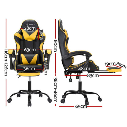 Artiss 2 Point Massage Gaming Office Chair Footrest - Yellow