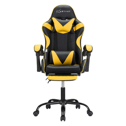 Artiss 2 Point Massage Gaming Office Chair Footrest - Yellow