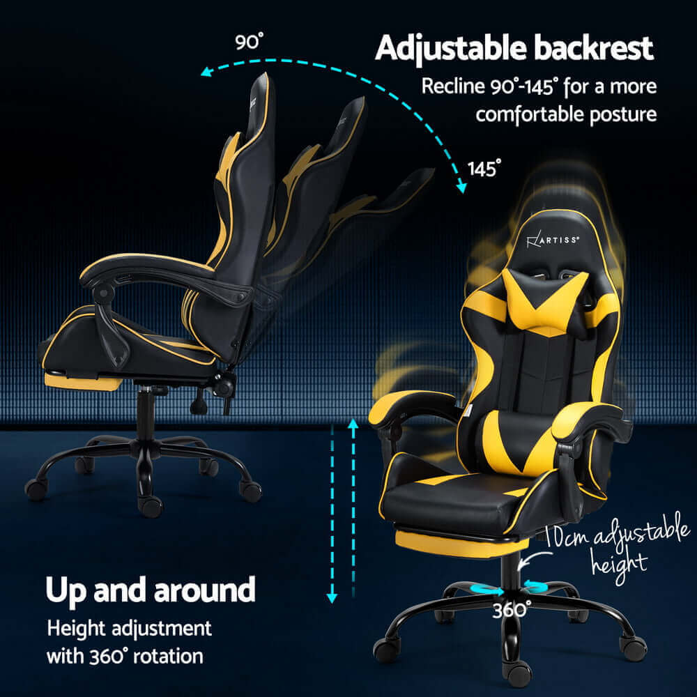 Artiss 2 Point Massage Gaming Office Chair Footrest - Yellow