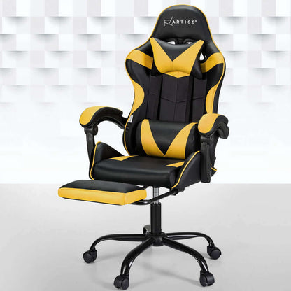 Artiss 2 Point Massage Gaming Office Chair Footrest - Yellow