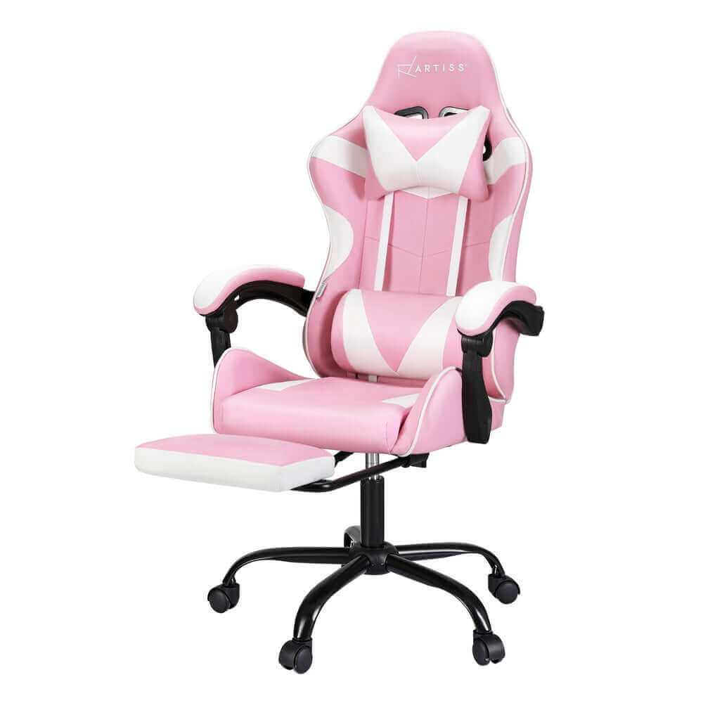 Artiss 2 Point Massage Gaming Office Chair Footrest - Pink