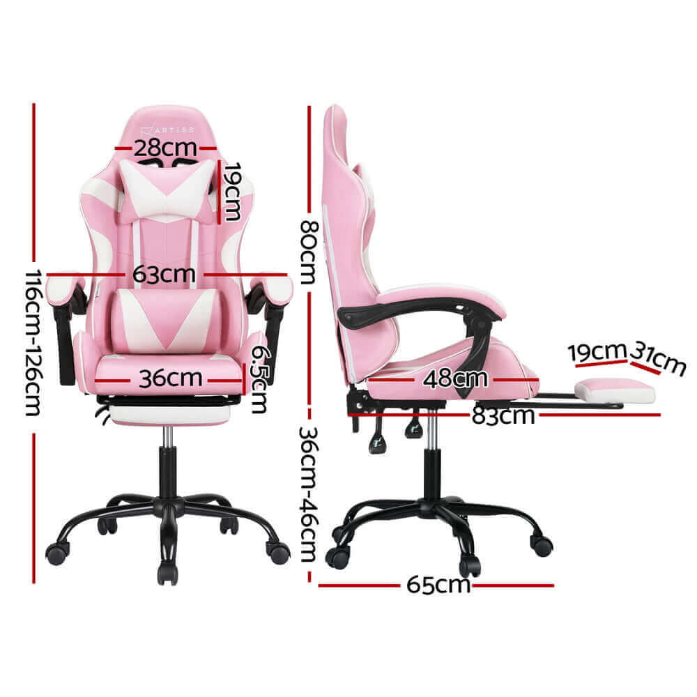 Artiss 2 Point Massage Gaming Office Chair Footrest - Pink