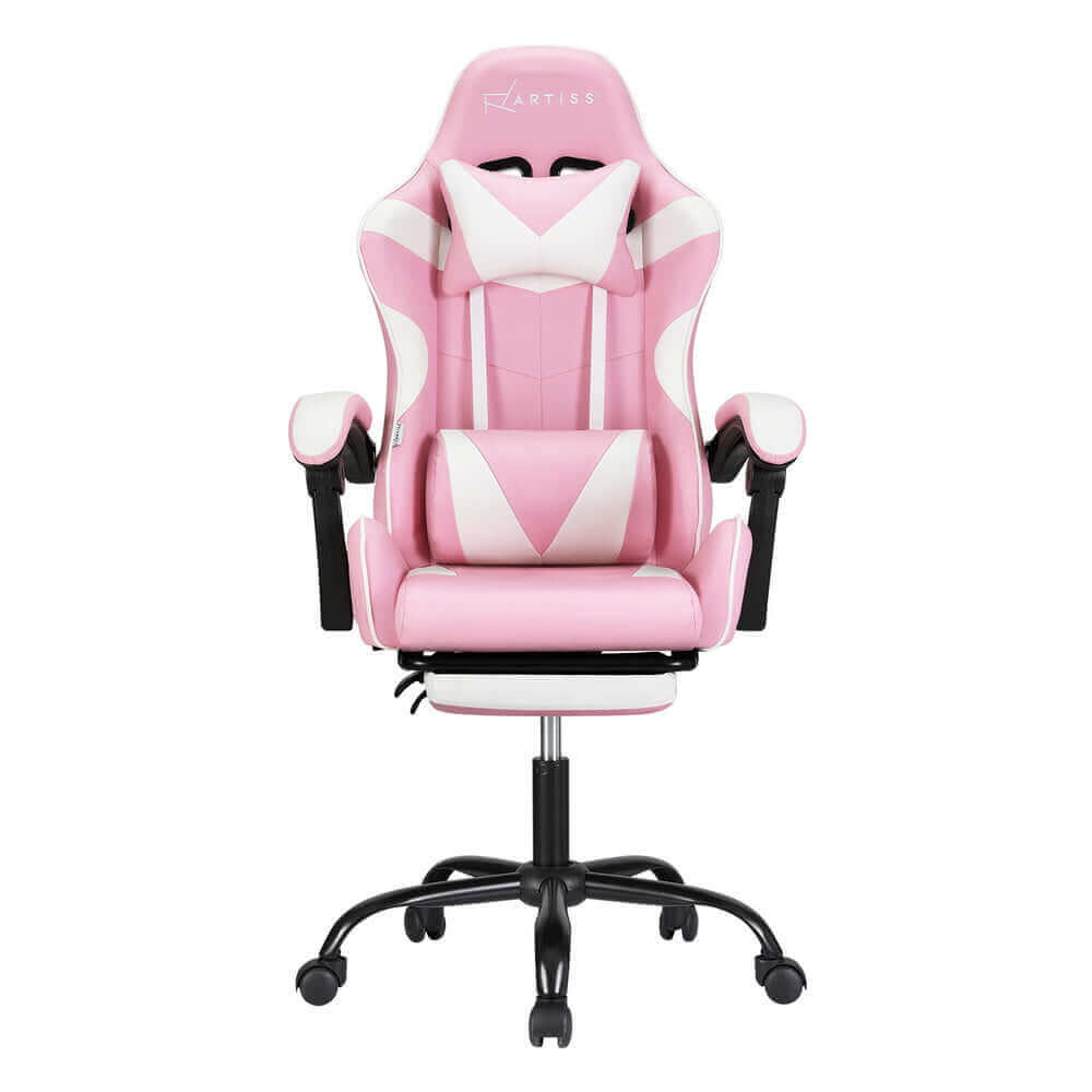 Artiss 2 Point Massage Gaming Office Chair Footrest - Pink