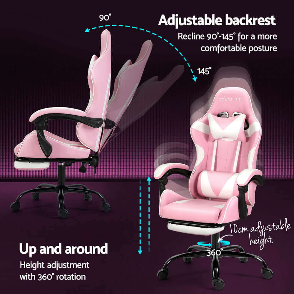 Artiss 2 Point Massage Gaming Office Chair Footrest - Pink