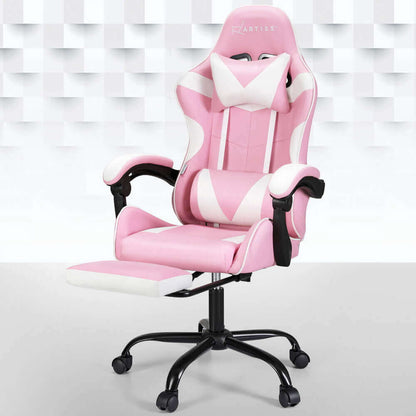 Artiss 2 Point Massage Gaming Office Chair Footrest - Pink