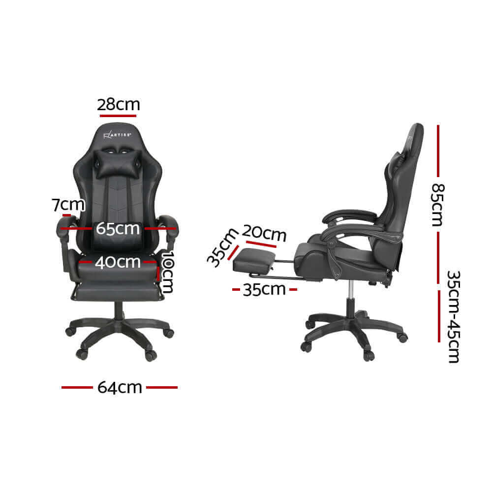 Artiss 6 Point Massage Gaming Office Chair 7 LED Footrest - Black