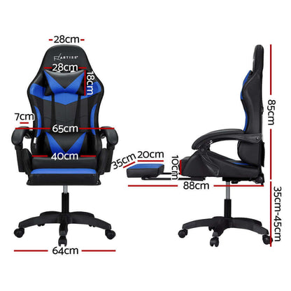 Artiss 6 Point Massage Gaming Office Chair 7 LED Footrest - Blue