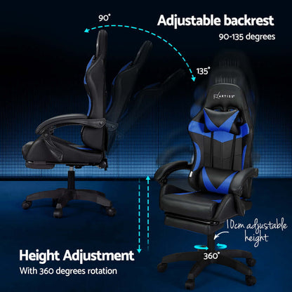 Artiss 6 Point Massage Gaming Office Chair 7 LED Footrest - Blue