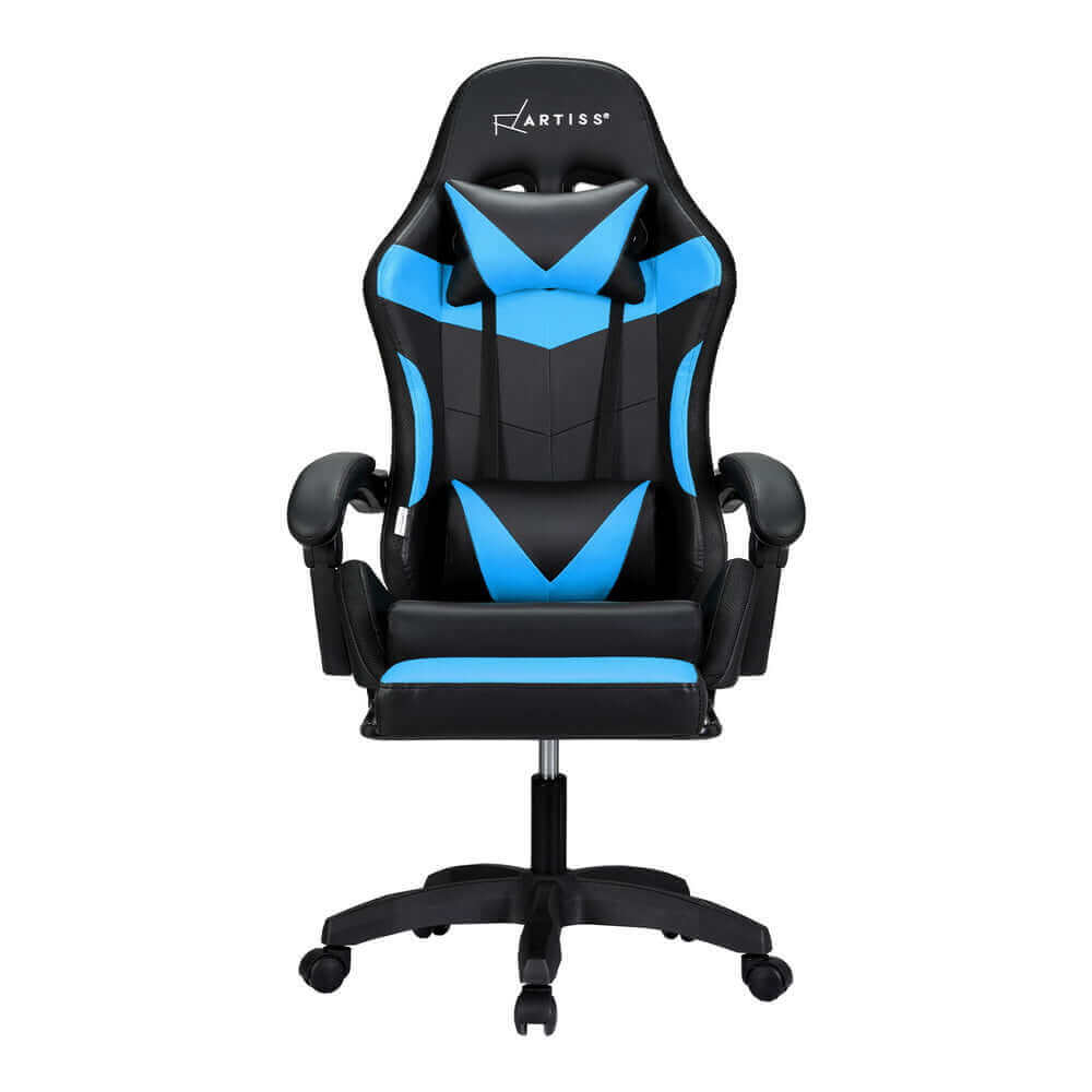 Artiss 6 Point Massage Gaming Office Chair 7 LED Footrest - Cyan Blue