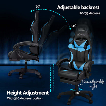 Artiss 6 Point Massage Gaming Office Chair 7 LED Footrest - Cyan Blue