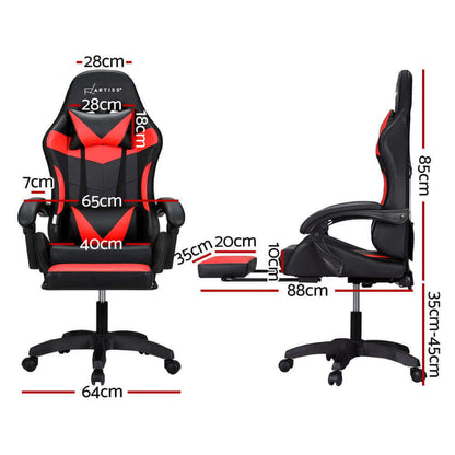 Artiss 6 Point Massage Gaming Office Chair 7 LED Footrest - Red