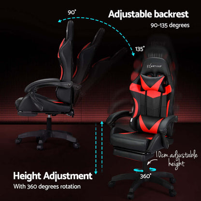 Artiss 6 Point Massage Gaming Office Chair 7 LED Footrest - Red