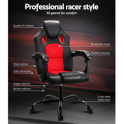 Artiss 2 Point Massage Gaming Office Chair - Red