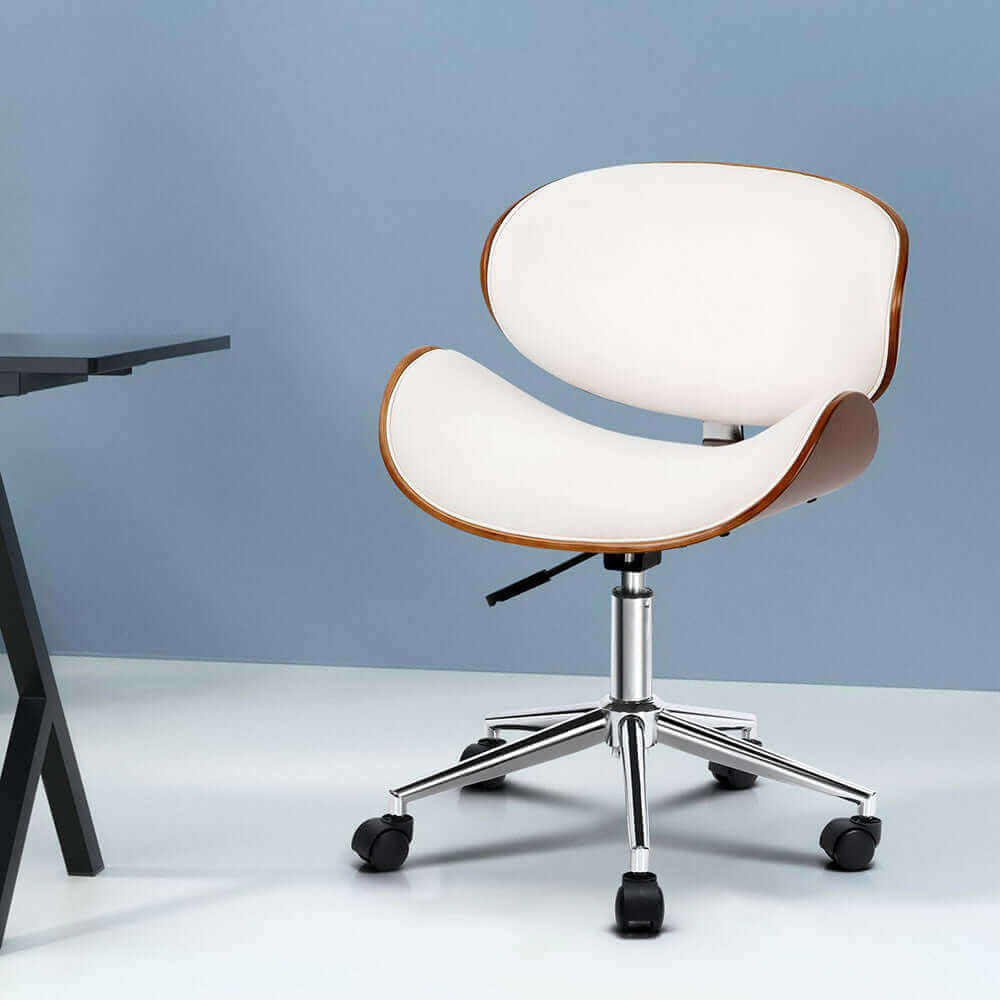 Artiss Wooden Office Chair Leather Seat White