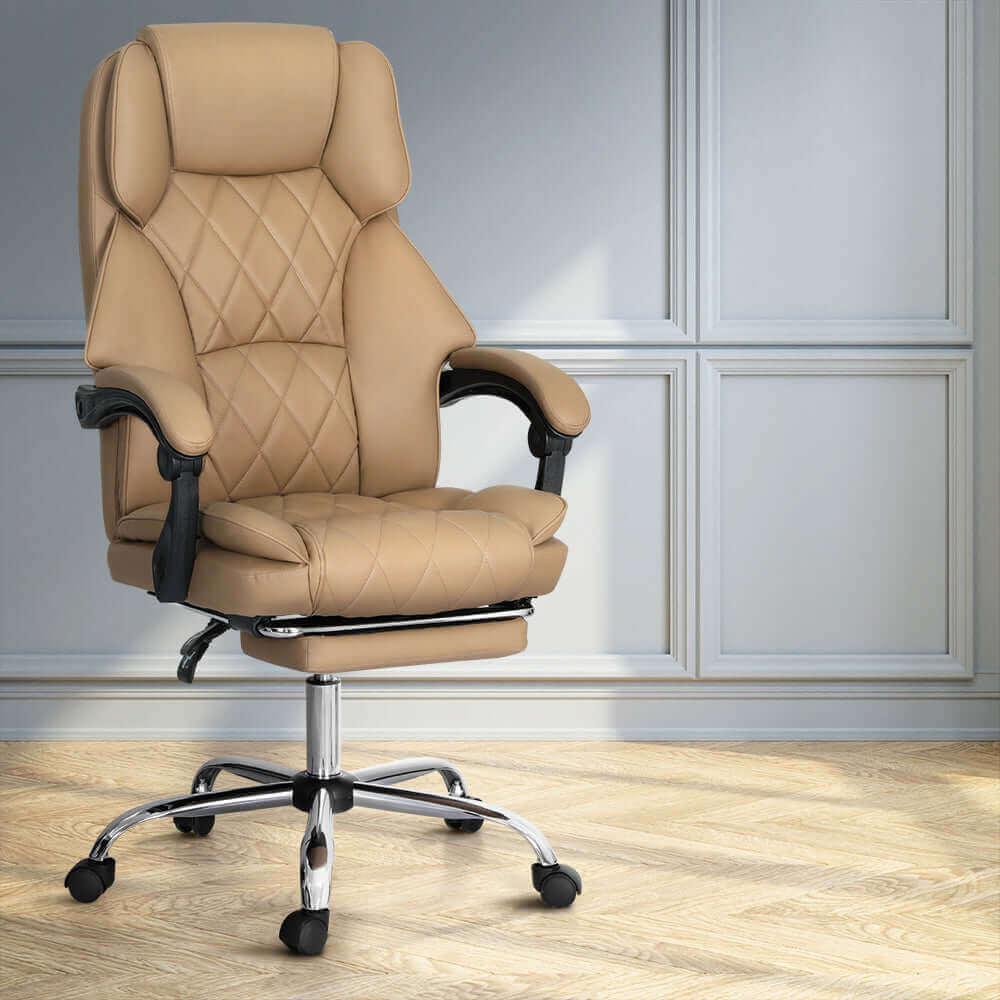 Artiss Executive Office Chair Leather Footrest - Espresso