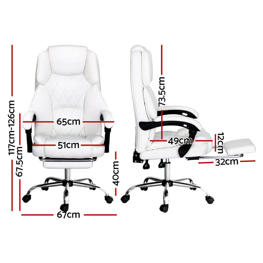 Artiss Executive Office Chair Leather Footrest - White