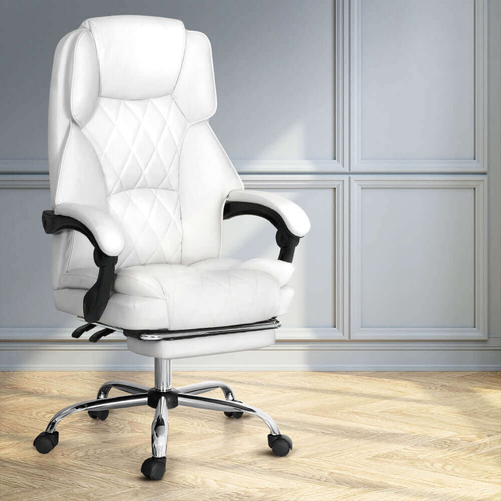 Artiss Executive Office Chair Leather Footrest - White