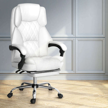 Artiss Executive Office Chair Leather Footrest - White