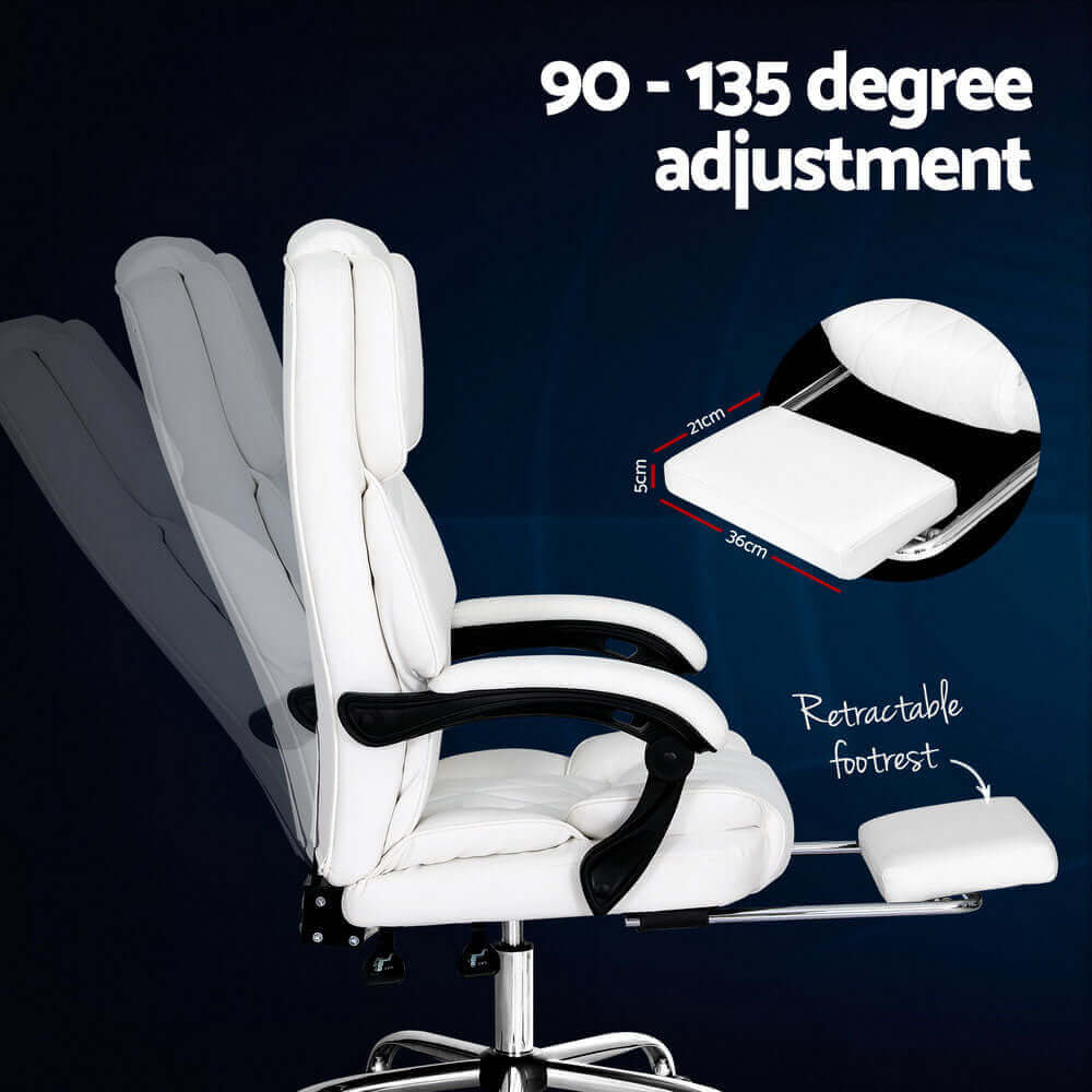 Artiss Executive Office Chair Leather Footrest - White