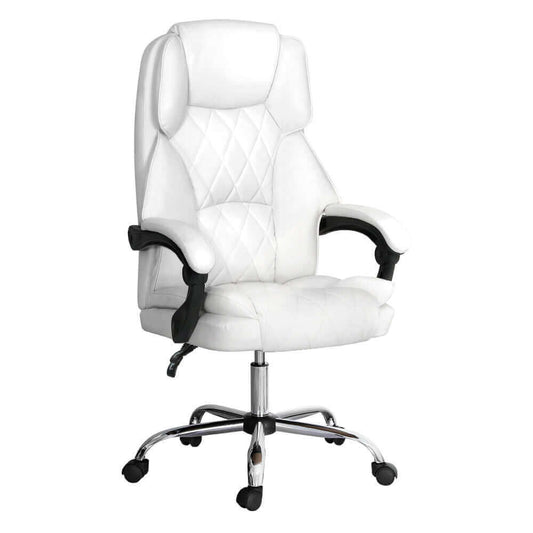 Artiss Executive Office Chair Leather Recliner - White