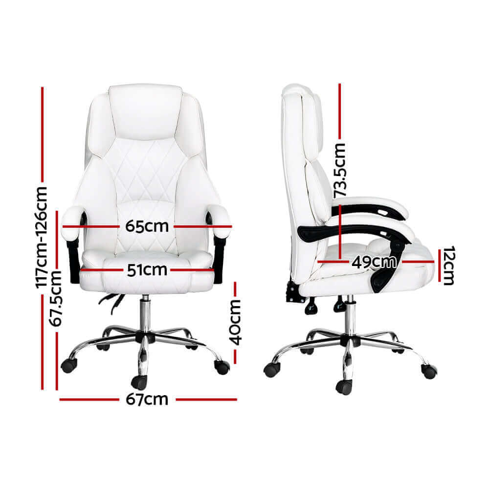 Artiss Executive Office Chair Leather Recliner - White