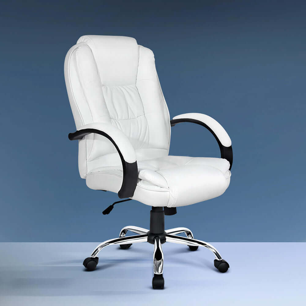 Artiss Executive Office Chair Leather Tilt White