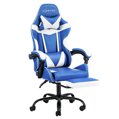 Artiss Gaming Office Chair Executive Footrest - Blue/White