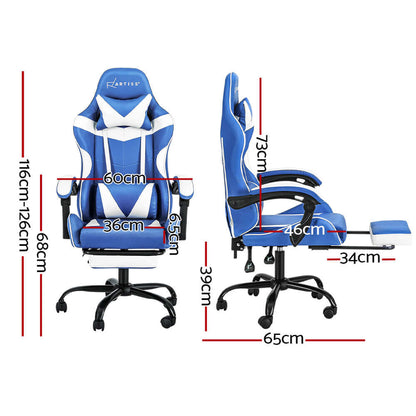 Artiss Gaming Office Chair Executive Footrest - Blue/White