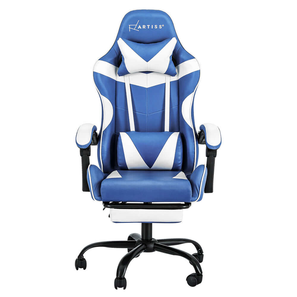 Artiss Gaming Office Chair Executive Footrest - Blue/White