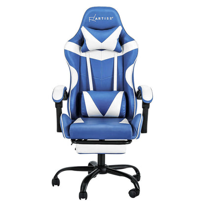 Artiss Gaming Office Chair Executive Footrest - Blue/White