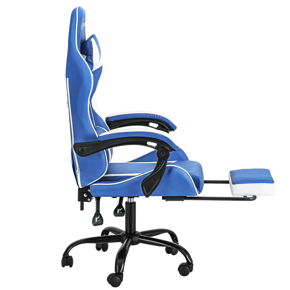 Artiss Gaming Office Chair Executive Footrest - Blue/White