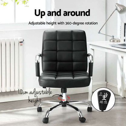 Artiss Office Chair PU Leather Mid Back Black