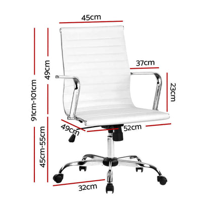 Artiss Office Chair Conference Chairs PU Leather Mid Back White