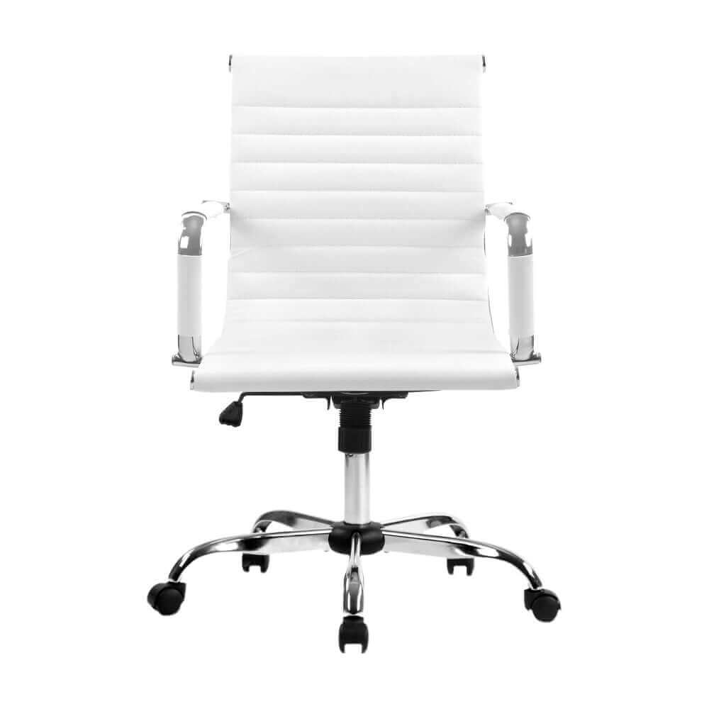 Artiss Office Chair Conference Chairs PU Leather Mid Back White