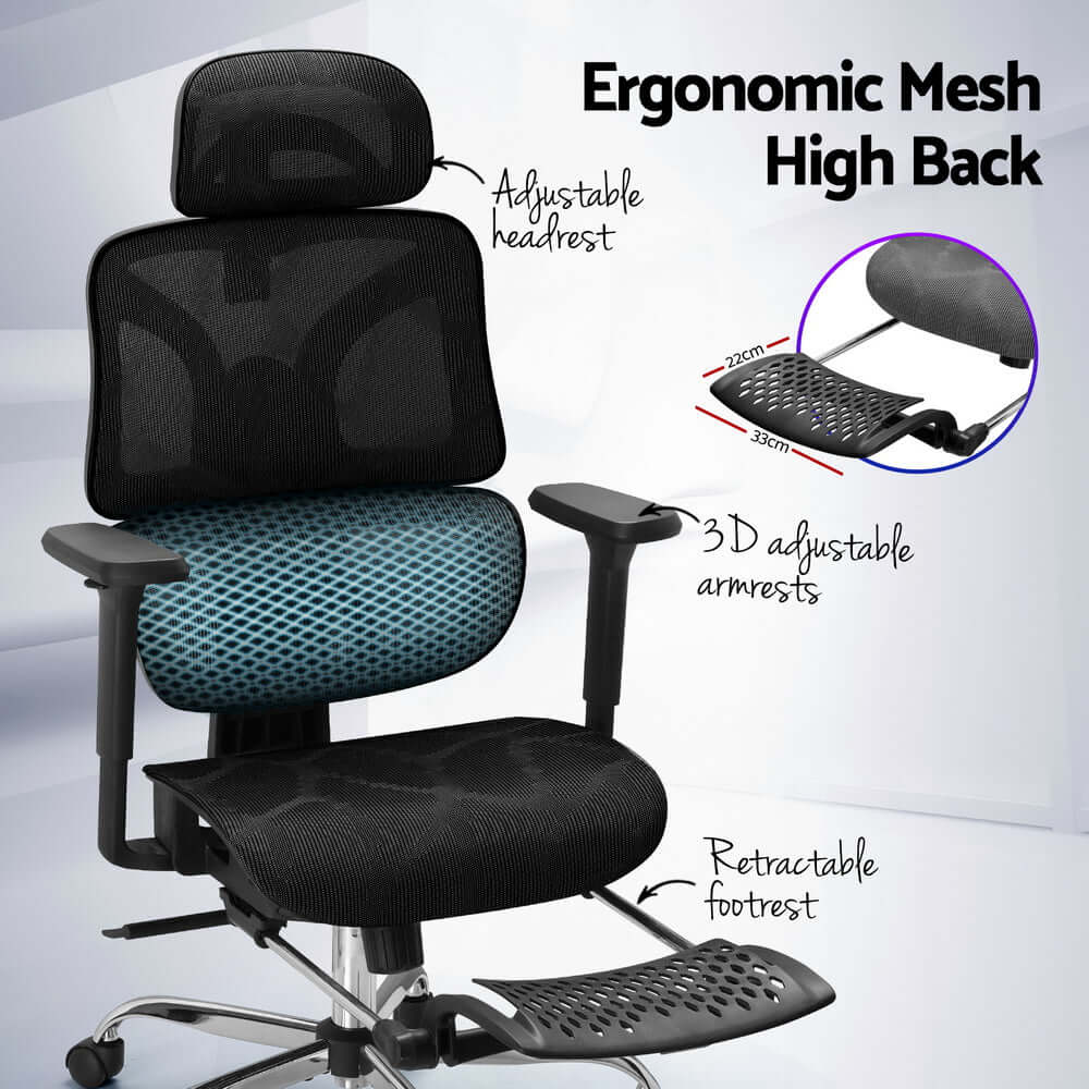 Artiss Ergonomic Office Chair Footrest - Black