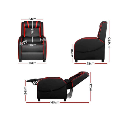 Artiss Recliner Chair Gaming Racing  Sofa Chairs Leather Black