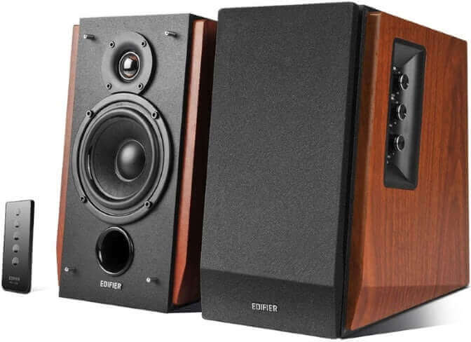 EDIFIER R1700BT Bluetooth Lifestyle Bookshelf Studio Speakers Brown - BT/Dual 3.5mm AUX/Limited Distortion DSP/DRC/Classic Wood Finish/Wireless Remote