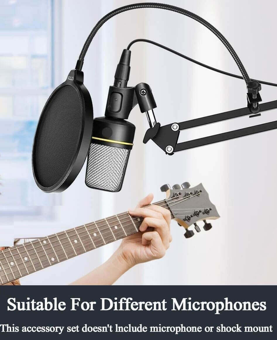 Microphone Radio Broadcasting Stand with 3/8"to 5/8" Screw Adapter and Windscreen Pop Filter