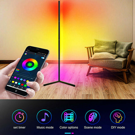 RGB LED Floor Lamp Stand Gaming Room Decor Set - APP Remote Control, Color-Changing, Sturdy Base White/Black