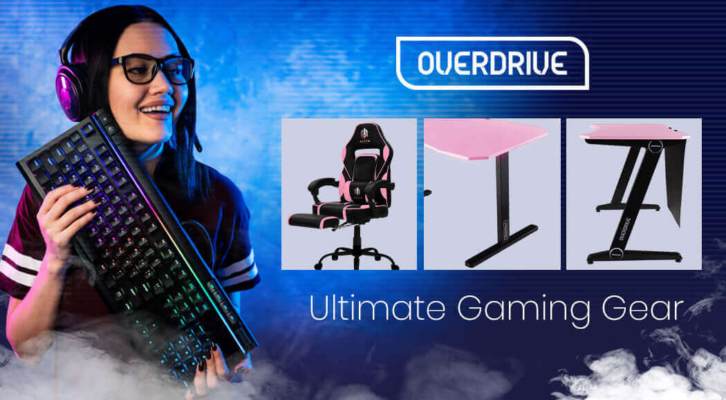 OVERDRIVE DX2 Series Gaming Desk - Pink and Black