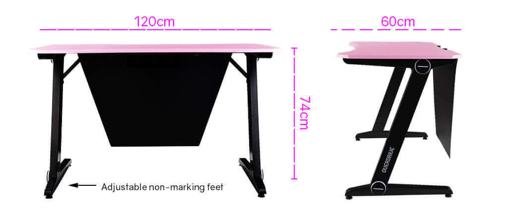 OVERDRIVE DX2 Series Gaming Desk - Pink and Black