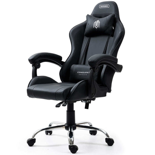 OVERDRIVE Conquest Series Reclining Gaming Chair with Lumbar and Neck Pillows, Black