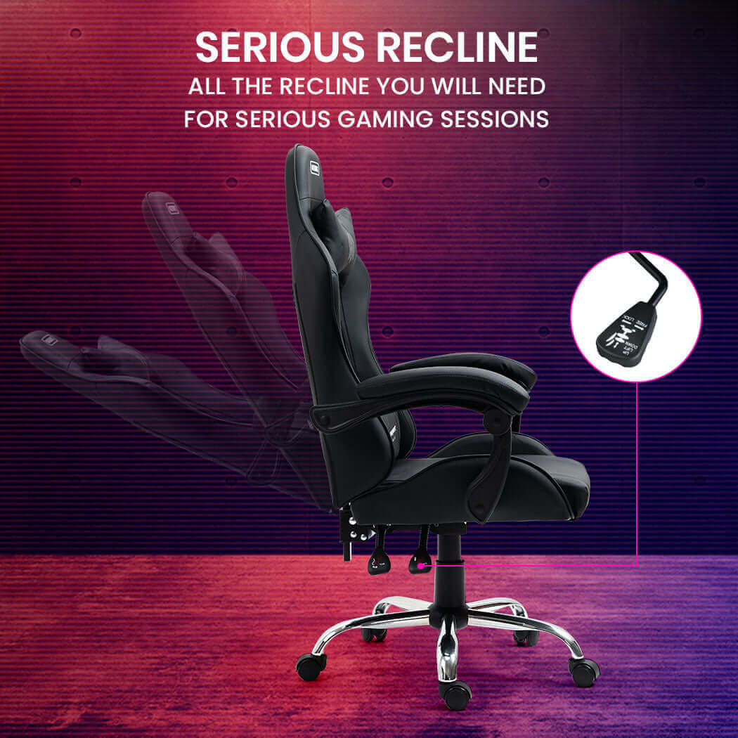 OVERDRIVE Conquest Series Reclining Gaming Chair with Lumbar and Neck Pillows, Black